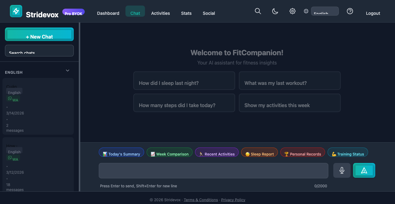 Interfaccia chat IA Stridevox
